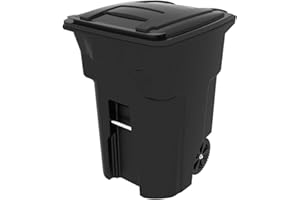 Toter 25596-R1200 Residential Heavy Duty Two Wheeled Trash Can with Attached Lid, 96 Gallon, Black