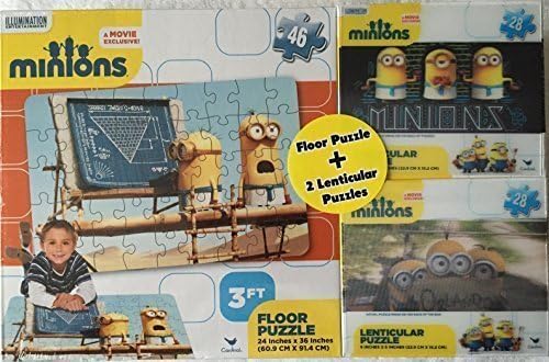 Minions 3 Ft Floor Puzzle Plus Two 9" x 6" Lenticular Puzzles by Cardinal Industries