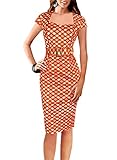 Viwenni Women's Vintage Belted Tartan Check Tunic Cocktail Party Bodycon Pencil Dress