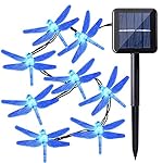 Qedertek Dragonfly Outdoor Solar Lights, 20ft 30 LED Waterproof Fairy Decoration Lighting for Indoor/Outdoor, Patio, Lawn, Garden, Party, Wedding, Landscape, Holiday, and Christmas (Blue)