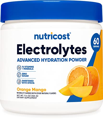 Nutricost Electrolytes Advanced Hydration Powder (Orange Mango) 60 Servings - Zero Sugar, 16 Vitamins & Minerals