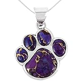 Dog Paw Pendant Necklace 925 Sterling Silver Genuine Turquoise & Gemstones (20