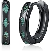 Black Hoop Earring 925 Sterling Silver Turquoise Earrings Black Huggie Earrings Gothic Jewelry Punk Gifts for Women Men