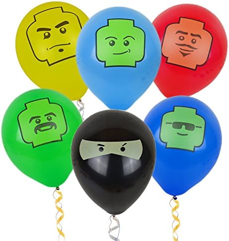 Evail Building Block Party Balloons 6 Colors in 6 Fun Characters Brick Theme Birthday Latex Ballons Supplies Favors Decorations 12" Pack of 24