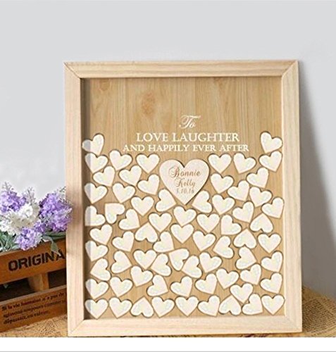 Wood Wedding Guest Book Alternative Heart Drop Engraved to Love Laughter and Happy Ever After Wedding Guestbook Shadow Box 30 x 35 for 120 Guests