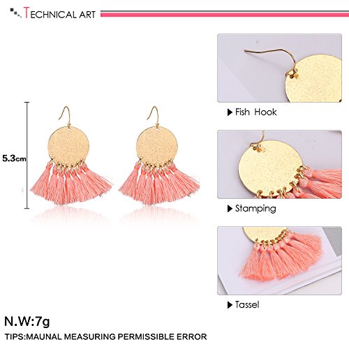 LILIE&WHITE Stamping Tassel Earrings Bohemian Tassel Drop earrings Hanging Fashion Jewelry For Women Pink