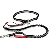 Pets Reflective Hands Free Dog Leash with Adjustable Waist Belt Dual Handle Running Leash for Running, Walking, Hiking (Red)