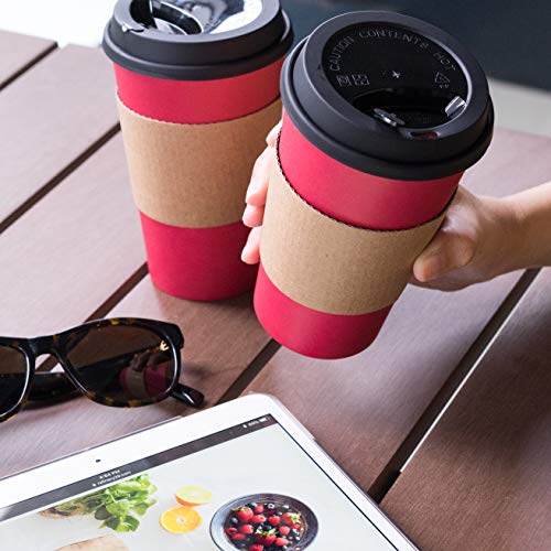 Glowcoast Disposable Coffee Cups With Lids - 16 oz To Go Coffee Cup (90 Pack). Large Travel Cups Hold Shape With Hot and Cold Drinks, No Leaks! Paper Cups with Insulated Sleeves Protect Fingers! - Thumbnail 4