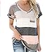 OrliverHL Women's Casual V Neck T-shirt Color Block Patchwork Short Sleeve Blouse Tee Tops,Gray,2XL