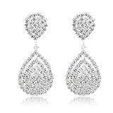 Long Way Bridal Wedding Jewelry Beautiful Dazzle Crystal Dangle Fashion 3D Earring Silver Plated