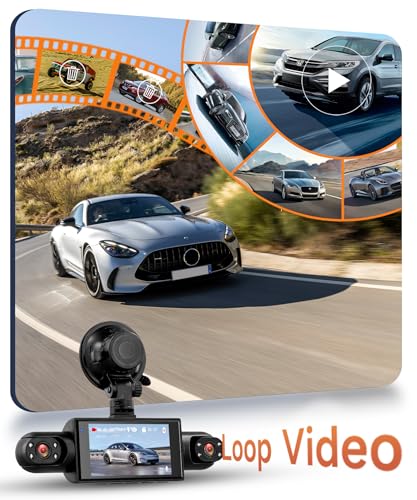 Rimoody 4 Channel Car Dashcam 360°, 4 HD 1080P Front and Rear Left Right Camera, 3 Inch IPS Screen Dash Cam with 8 IR Night Vision/Loop Video/24H Parking Monitor