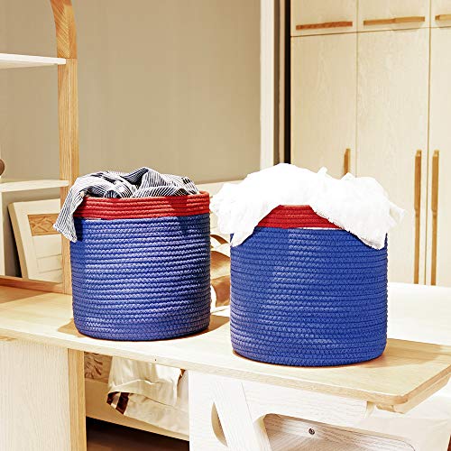 ICEBLUE HD Cotton Rope Blue Storage Baskets 12X12.5 Inches Woven Baskets Set of 2 Kids Toy Baskets Boxes Bins