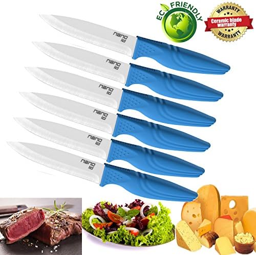Steak Knives set of 6, Nano ID Ceramic Stake Knife Sharp Ceramic Knife Perfect Festival Present (blue)