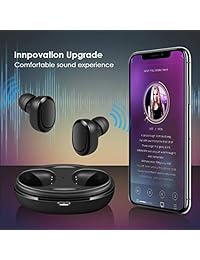 Auriculares inalámbricos inalámbricos de 5,0 True inalámbricos con Bluetooth, auriculares estéreo 3D con sonido inalámbrico, auriculares deportivos a prueba de sudor, con micrófono integrado y funda de carga., Negro, nuevo
