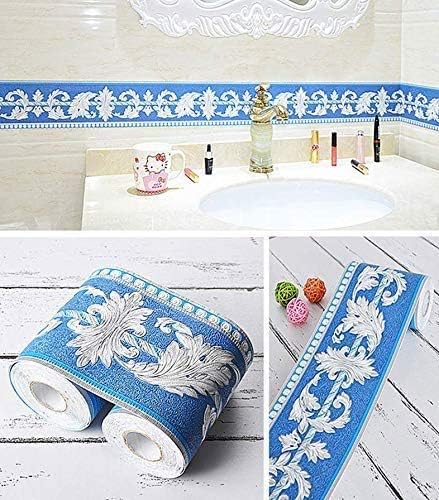 Mesoar Elegant 3D Sky Blue Floral Wallpaper Border Wall Peel Stick Molding Border Home Ceiling Sticker for Bathroom Living Room Kitchen Wall 10cm by 16.4ft - Image 5
