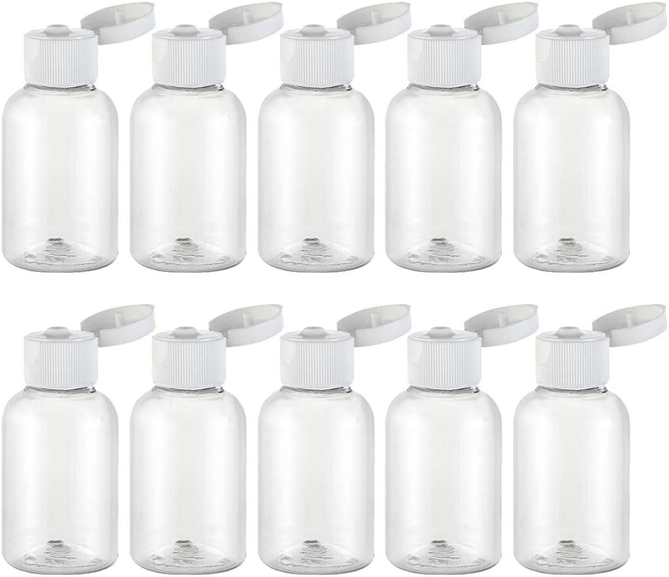 10PCS 50ml Plastic Container PET Bottles Clear Sample Bottles Toiletries Liquid Containers (White)