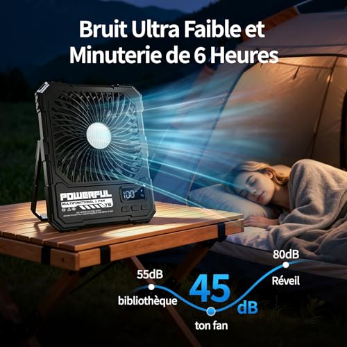 yAyusi 20000mAh Rechargeable Camping Fan, 27cm Ultra Slim Portable Tent Fan with Remote Control, Up to 82 Hours Battery Life, Outdoor and Bedroom Use