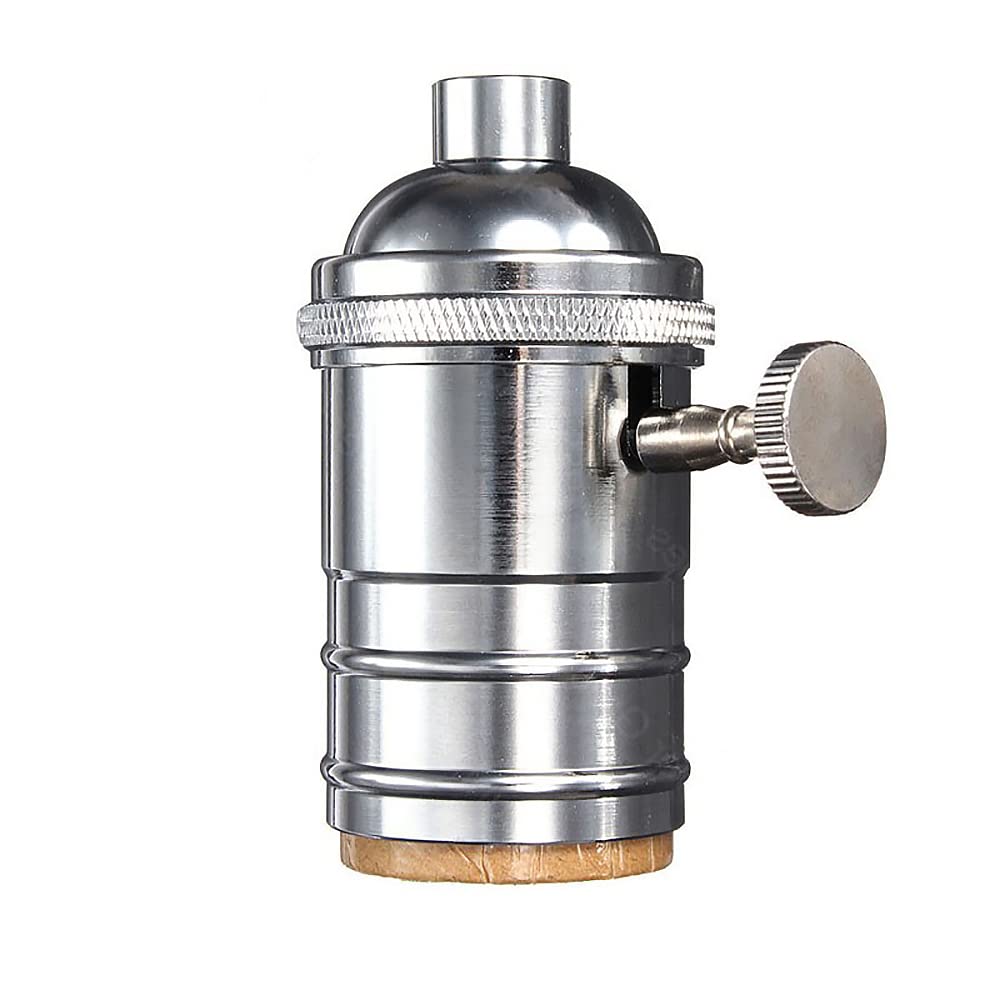 Vintage Bulb Socket, Retro E26/E27 Retro Aluminum Lamp Holder with Switch Knob for Home Decoration and Bar Pendant Light (Silver)
