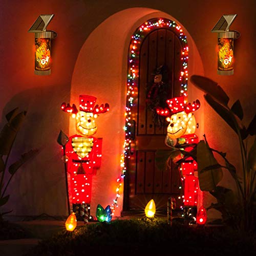 CINBOS Christmas Lights, 2PCS LED Solar Wall Lights, Flickering Flames