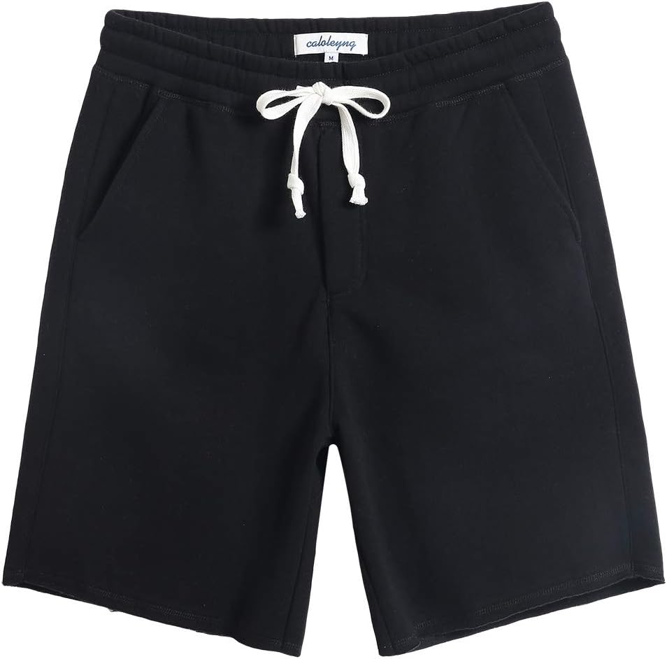 CALOLEYNG Mens Cotton 8" Casual Lounge Fleece Shorts Pockets Jogger