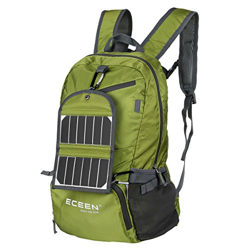 ECEEN Foldable Backpack + Solar Phone Charger for Smart Phones Camping Outdoor Travel Biking Air Travelling Carry on Backpacking Ultralight and Handy - 15 Oz Only