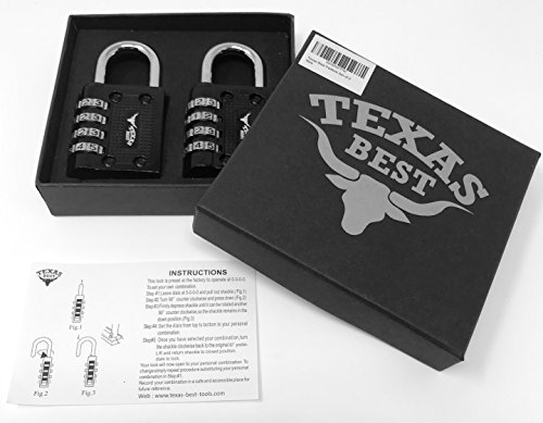 Texas Best 4 Digit Combination Padlock (over 10,000 Possible Different Combinations) for Gym & Sports Lockers, School, Fence, Toolbox, Case, Hasp Storage | Pack of 2 Units (Black Color) - Thumbnail 3