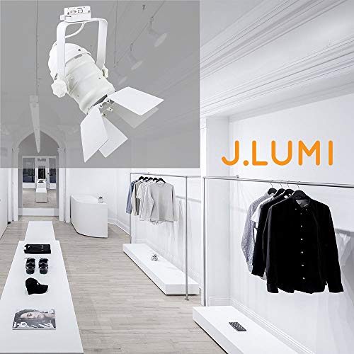 J.LUMI TRK9000W Track Lighting Head | Theater Light with 4-Leaf Barn Doors | Adjustable Tilt Angle | PAR30 Round Can | Compatible Rail RAL1002W (Bulb and Track Not Included)