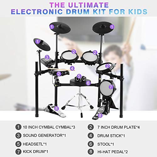 ZHRUNS Electronic Drum Set, Mesh Kit with Collapsible 3Post Rack