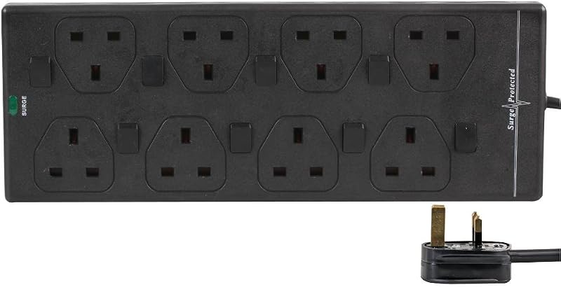 PRO ELEC 10m 8 Way Surge Protected Extension Lead Individually Switched Black