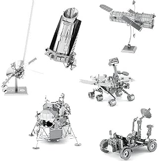 fascinations Metal Earth Space 3D Metal Model Kits -Hubble Telescope – Apollo Lunar Rover – Apollo Lunar Module – Mars Rover – Kepler Spacecraft – Voyager – Set of 6
