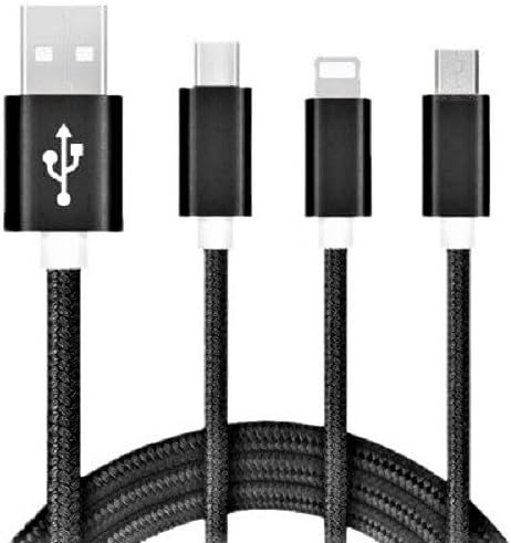 Tizzime Lightning/Type C/Micro Premium 3-in-1 USB Multi Charging Charger Cable Wire Cord Nylon Braided 6 ft. Data Sync/Transfer For Apple,Android,Windows,iPhone,iPad,Galaxy,Pixel,Kindle &amp; More