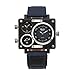 PHCOOVERS OULM 3595 Men's Military Sport Multi Time Zone Canvas Band Quartz Square Dial Watch-Dark Blue Antique