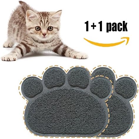 AHN Pet Cat Litter Mat Grey Kitty Trapper Catcher Carpet 16"x 13" Soft Rug with Extra Funny Tease Cat Stick (Claw Type Black)