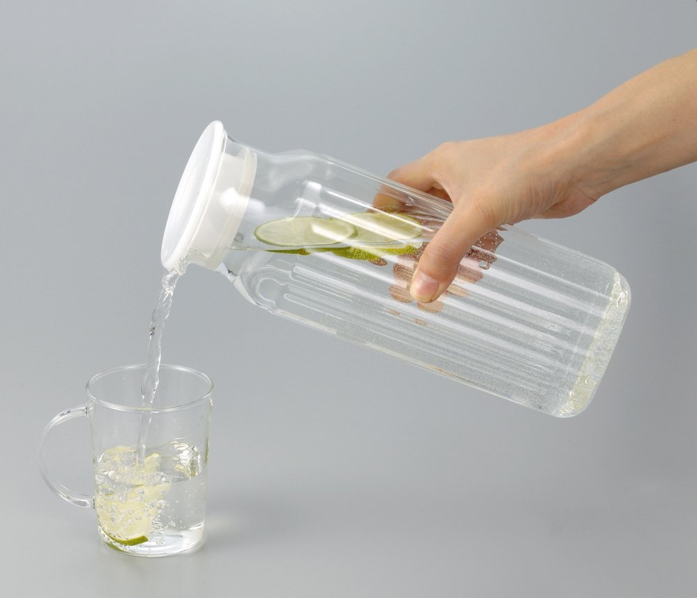 iwaki KT296K-W Heat Resistant Glass Pitcher, Cold Water Bottle, White, 3.8 fl oz (1 L), Square Server, Barley Tea, Tea Pot,