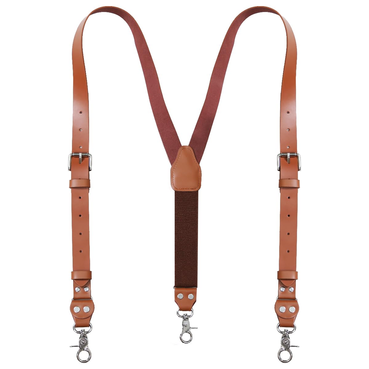 View 1 of ***MAJOR DAMAGE*** CONLIKE Leather Suspenders for Men Heavy Duty Dress Pants Jeans with hook for Belt Loop Groomsmen Gift Wedding Mens Braces Y Back, Brown