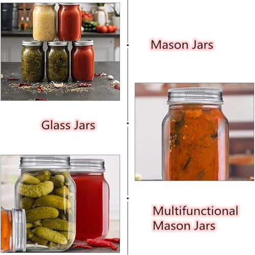 Beauenty Wide Mouth Mason Jars, 6Pack/32Oz/1000ml, Fermenting Jars, With Airtight Lids Sealing Jar, Clear Glass Mason Jar, Food Storage, Meal Prep, Overnight Oats,Fermenting,Pickling,Diy Projects