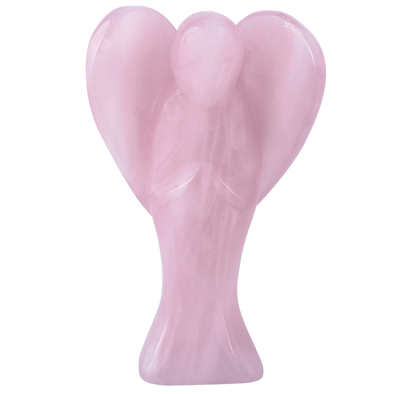 Nupuyai 3" Rose Quartz Guardian Love Heart Crystal Angel Statue, Carved Pocket Angel Figurine Spiritual Healing Stone Ornament for Home Office Decor
