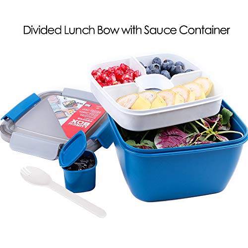 Shopwithgreen 52 OZ to Go Salad Container Lunch Container, BPA-Free, 3-Compartment for Salad Toppings and Snacks, Salad Bowl with Dressing Container, Built-in Reusable spoon, Microwave Safe (Navy)
