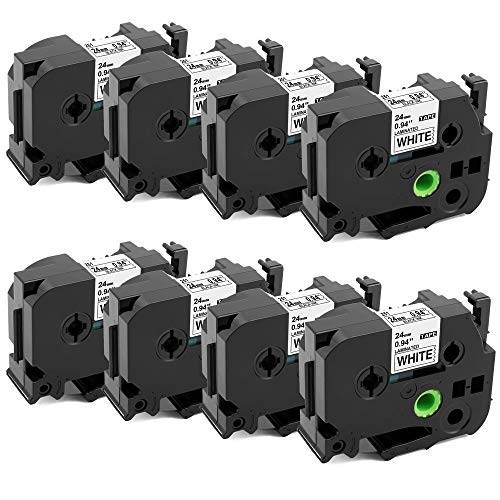 Airmall Compatible Label Tape Replacement for TZ TZe-251 24mm 1 Inch, 8 Pack, Black on White Laminated Label, Work with P-Touch PT-D600 PT-P700 PT-P750W 0.94 inch (24mm) X 26.2 feet (8m)
