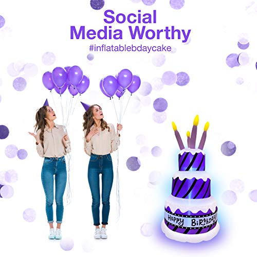 Jumbo Inflatable Happy Birthday Cake with Candles | Extra Large Birthday Party Decoration Lights Up and Inflates in Moments | For Indoors or Outdoors (Tie Down and Stakes Included for Outdoor Use)