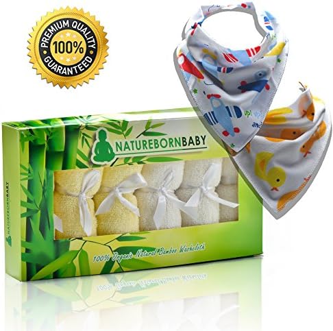 naturebornbaby Bamboo Baby Towels with 2 Drool and Ebook, 10 by 10 Inch