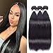 FASHION QUEEN Human Hair Bundles Straight Bundles Human Hair Straight Hair Bundles 3 Brazilian Hair Bundles (18”20”22” Inch) 100% Unprocessed Remy Virgin Natural Black Color 90-100g Each Bundle