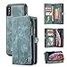 Zttopo Xs Max Wallet Case, 2 in 1 Leather Zipper Detachable Magnetic 11 Card Slots Card Slots Money Pocket Clutch Cover with Free Screen Protector for 6.5 Inch Cases - (Blue-Green)