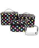 Colorful 3 Pieces Set Polka Dot Travel Storage Cosmetic, Makeup Organizer Bag (3 Sizes Set: Small, Medium, Large Sizes)