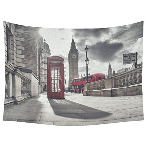 England London City Home Decor Tapestries Wall Art, Red Telphone Booth Big Ben Tapestry Wall Hanging Art Sets 80 X 60 Inches
