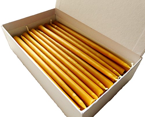 BCandle 100% Beeswax 2-Hour Taper Candles Organic Hand Made - 7 1/2 Inches Tall, 3/8 Inch Diameter (Pack of 36)
