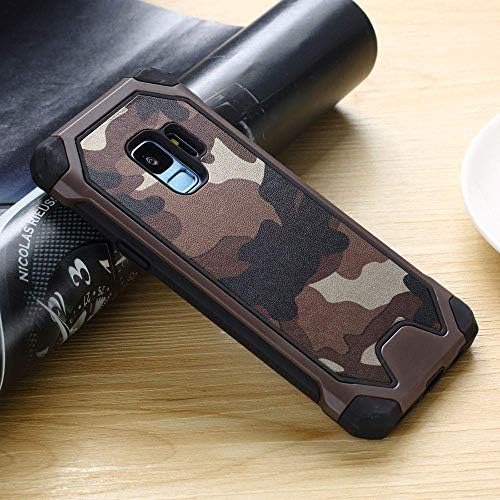 for Samsung Galaxy J6 Plus 2018 Hybrid Protective Case, Premium Dual Layer Tough Rugged [Camouflage Design] Hard PC Back with Soft TPU Cover High Impact Armor Defender Shell Case Cover, Brown