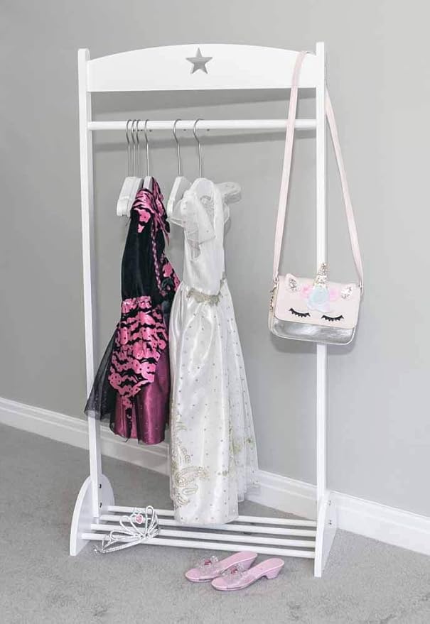 SR Children's Dressing Up Clothes Rail + 6 Hangers White Free Standing