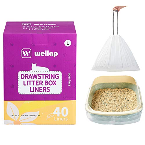 wellap Cat Litter Box Liners 40 Count L Extra Durable (34.5" x 19.5
