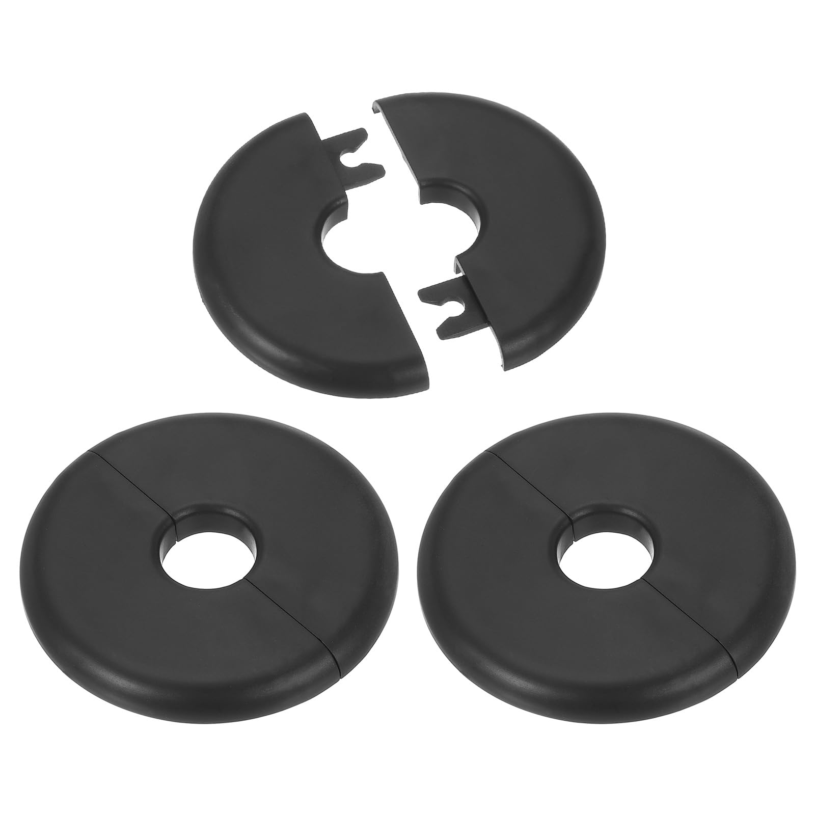 Photo 1 of PATIKIL Wall Split Flange 0.65"/16.5mm, 3Pcs ABS Round Self-Adhesive Escutcheon Plate Cover Buckle for Water Pipe Faucet Decoration, Black